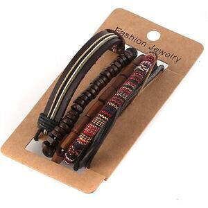 Wrap Hemp Cords Wood Beads Ethnic Tribal Bracelets, Leather Wristbands for Men